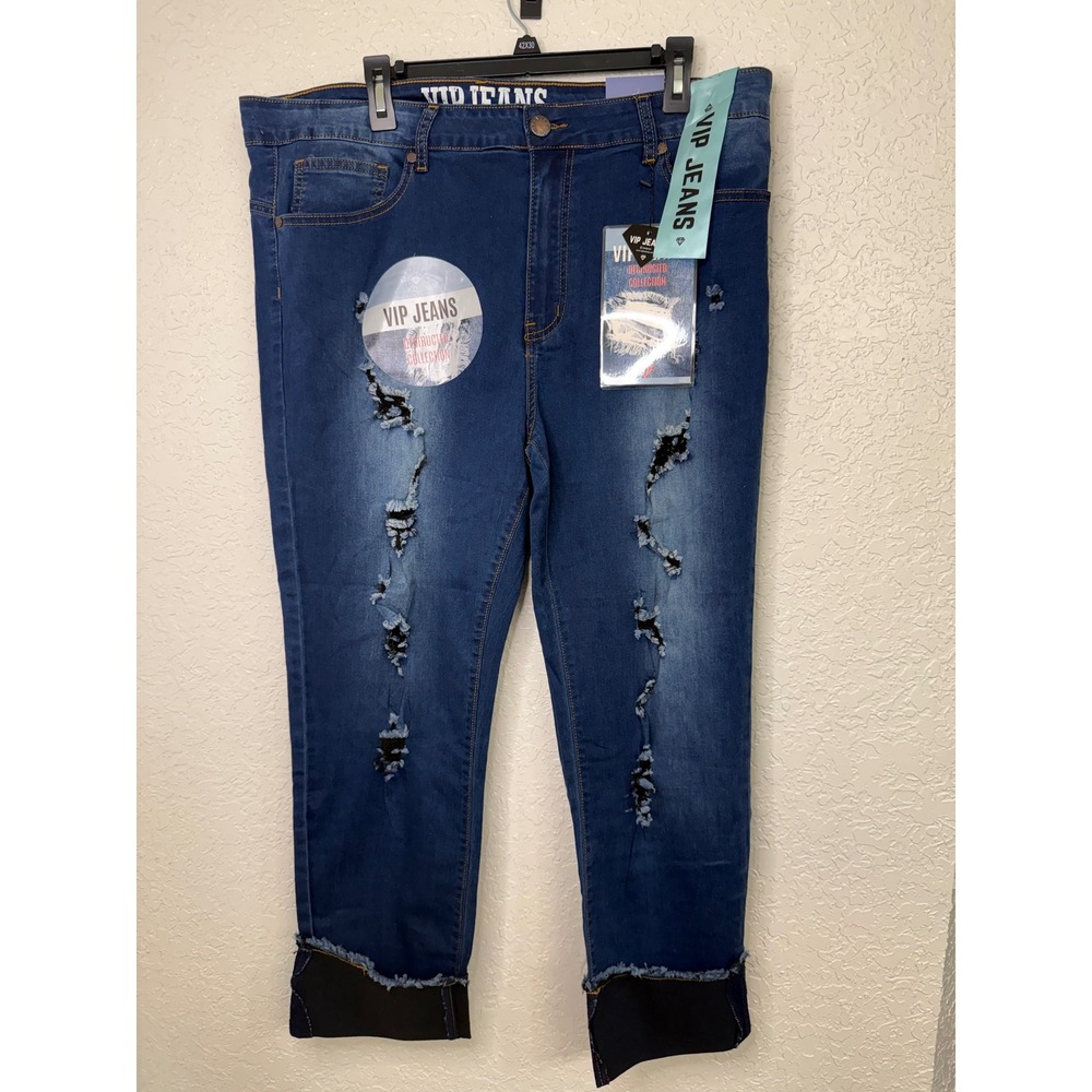 VIP Jeans Women Plus 21/22 Destructed Sculpting Stretch Distressed Skinny Jeans